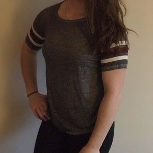 Striped Sleeve Grey T-Shirt
